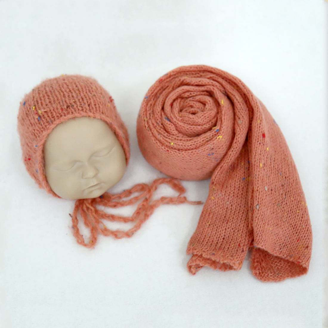 Photography Newborn - Newborn Knitted Mohair Wrap And Bonnet