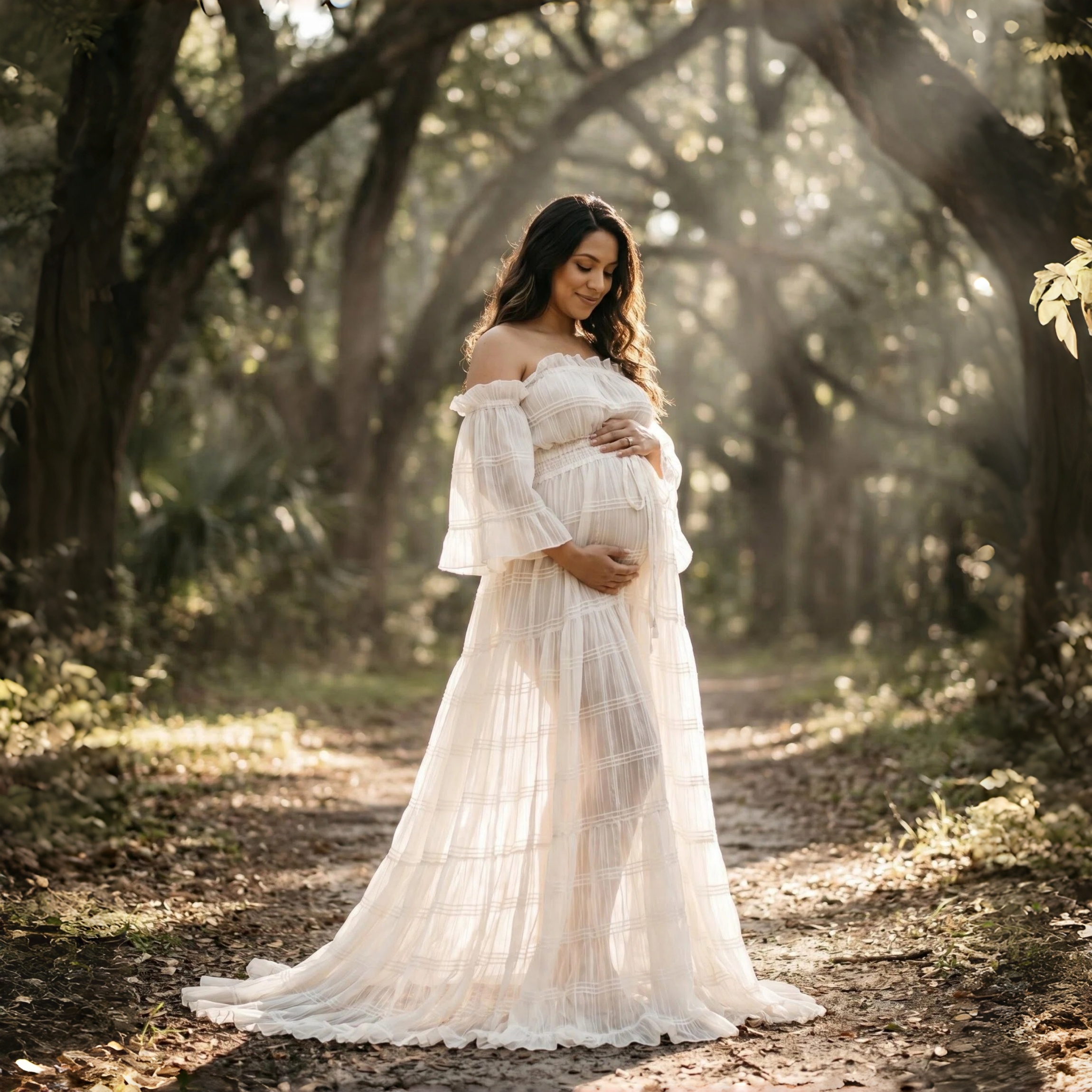 Photography Outfits - White Pleated Chiffon Maternity Photo Shoot