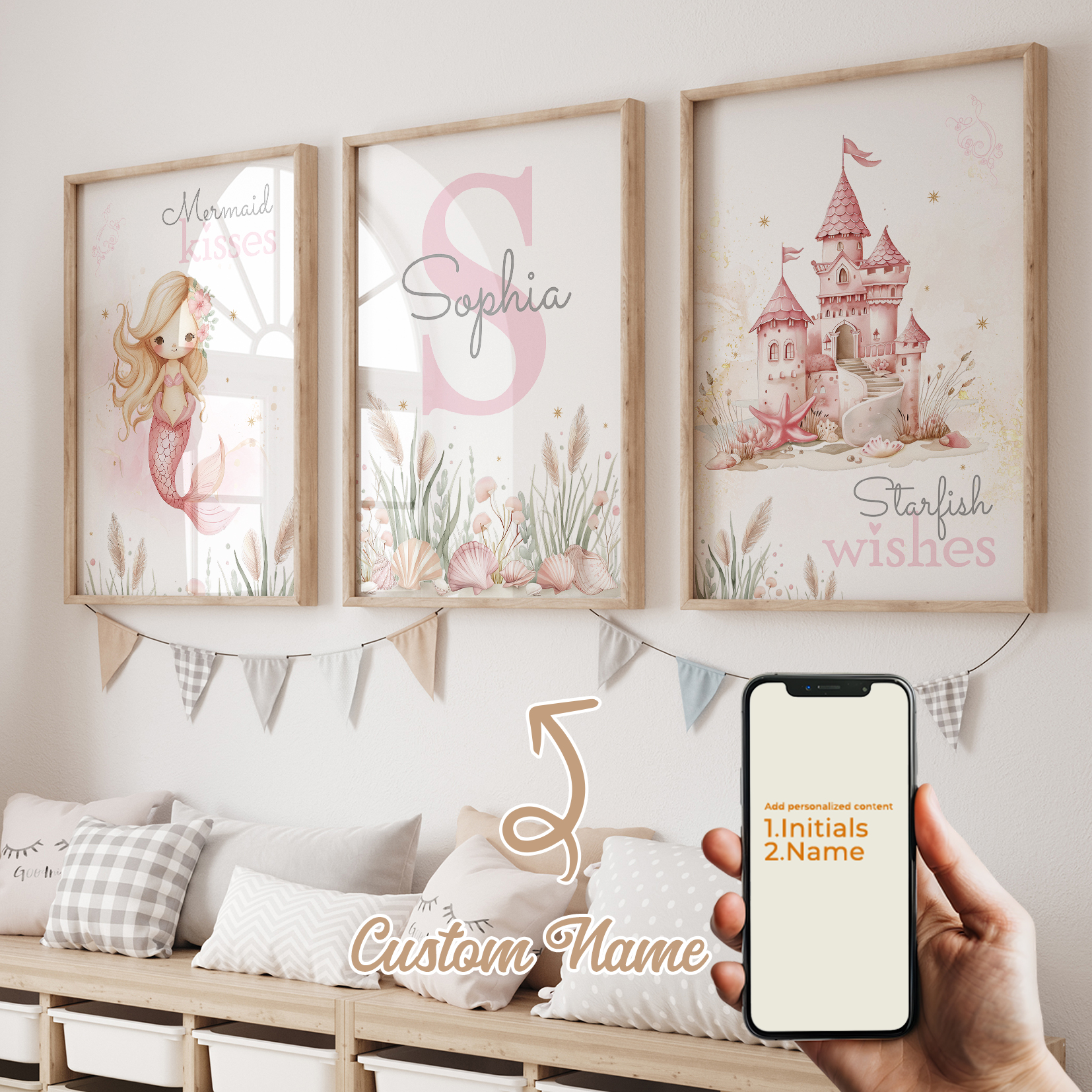 Photography Gallery - 3pcs Personalized Custom Name Cartoon Mermaid