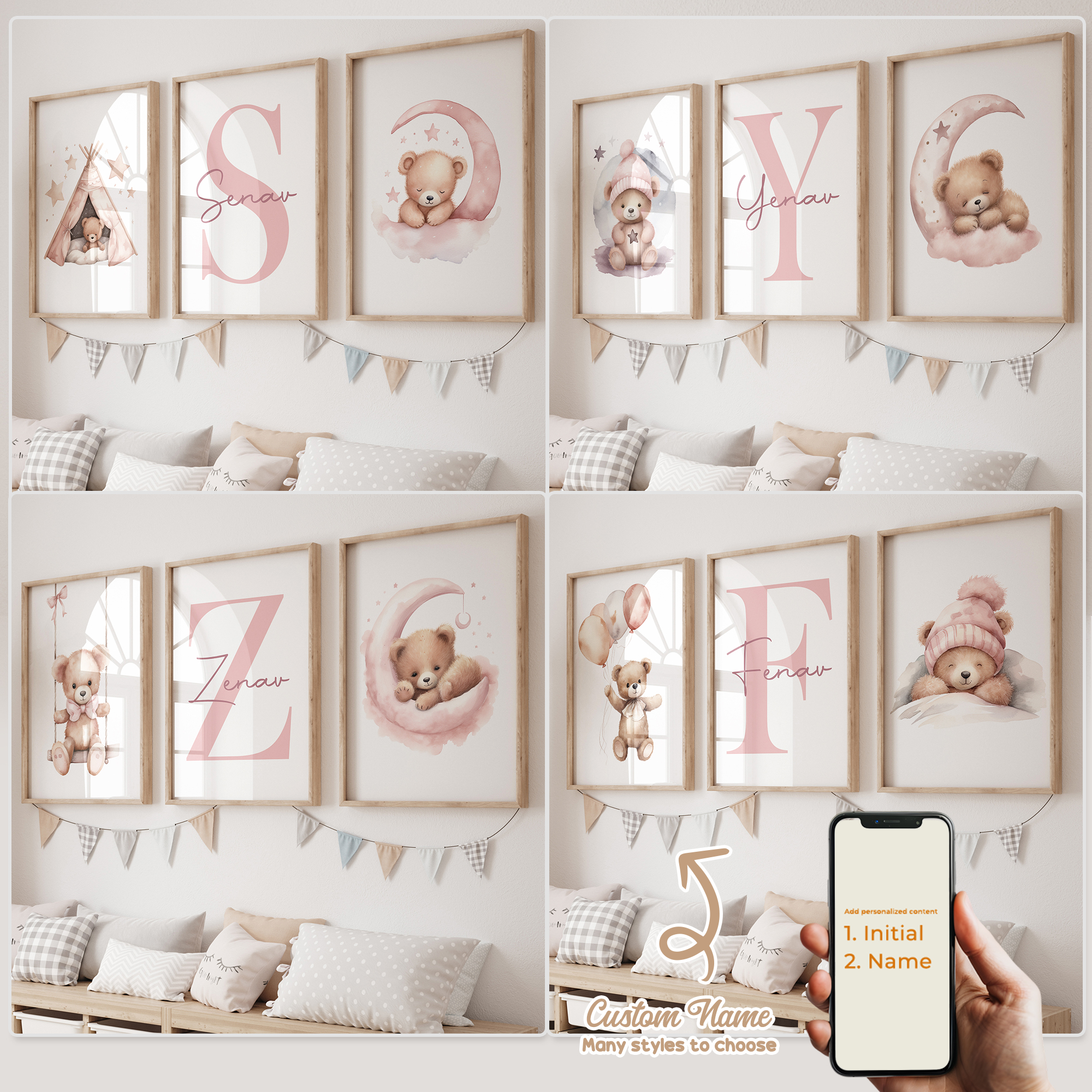 Photography Gallery - 3pcs Personalized Custom Name Cartoon Pink
