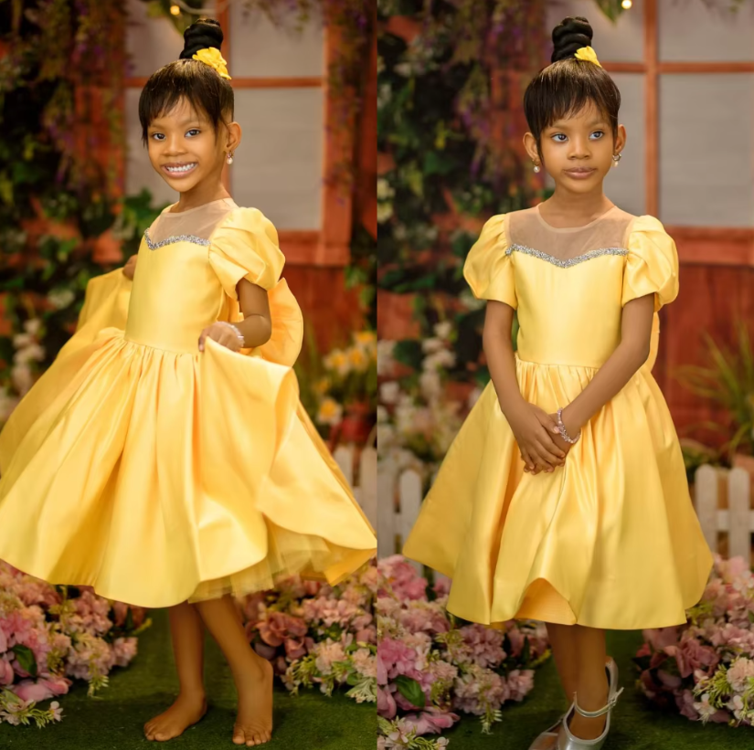 Photography Solo - Flower Girl Dress Satin Knee-length Short