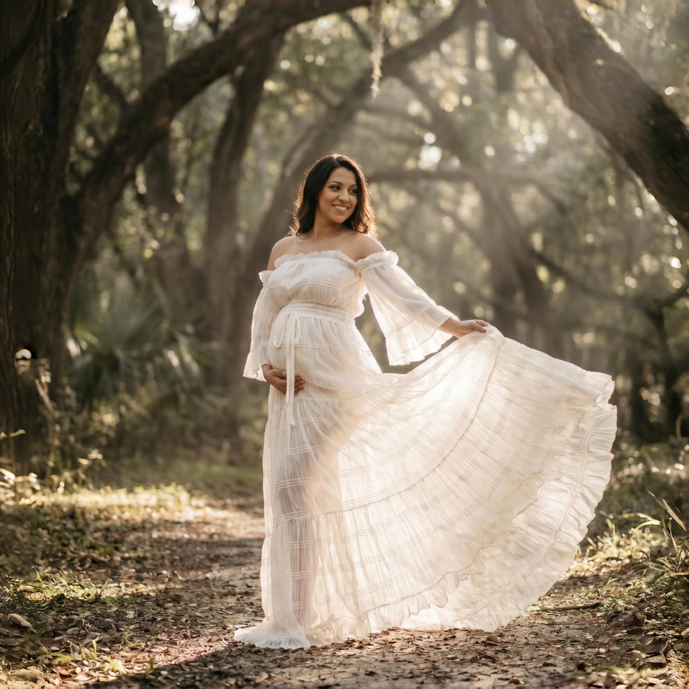 White Pleated Chiffon Maternit – обзор и цена Photography Outfits